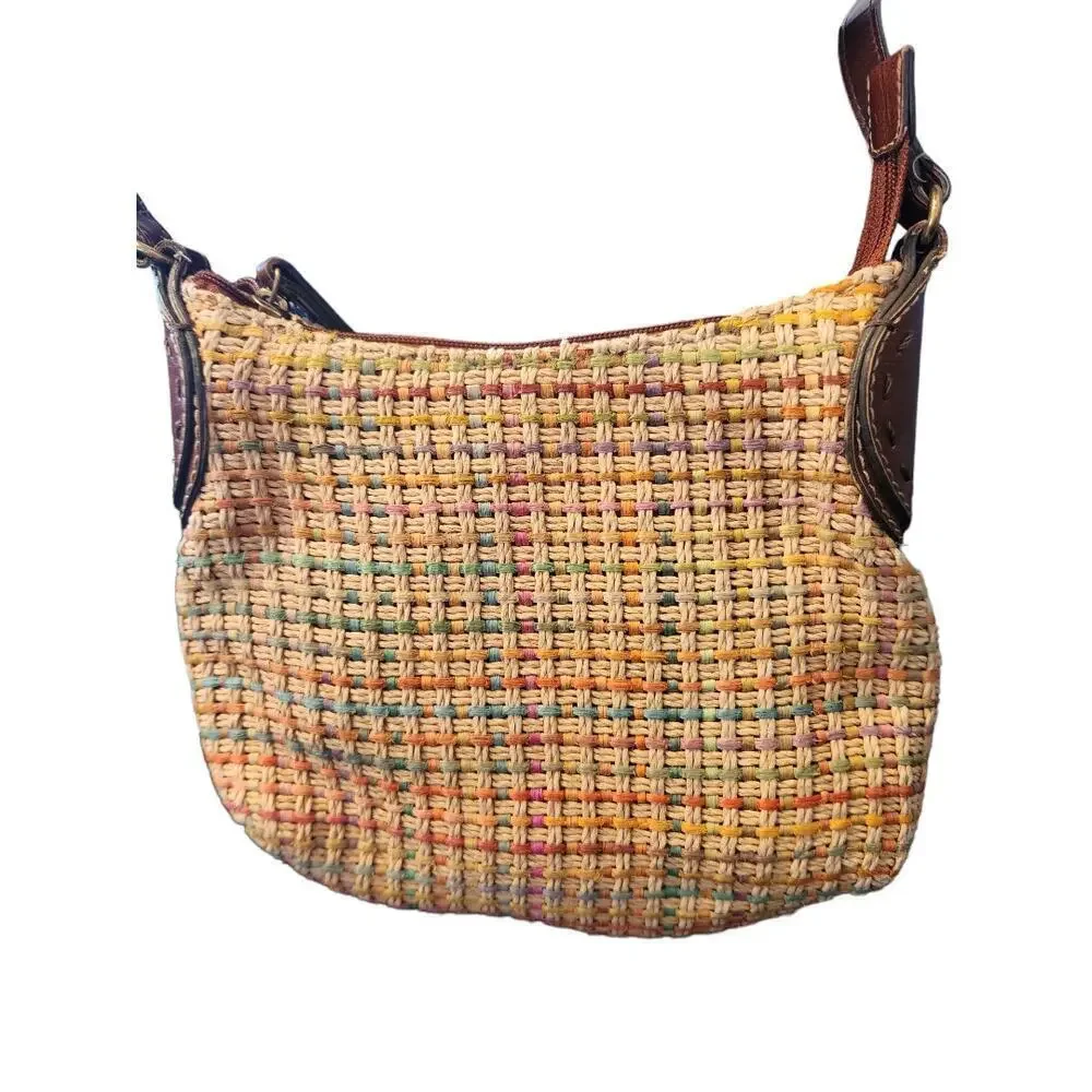 Fossil woven jute crossbody shoulder bag boho summer‎